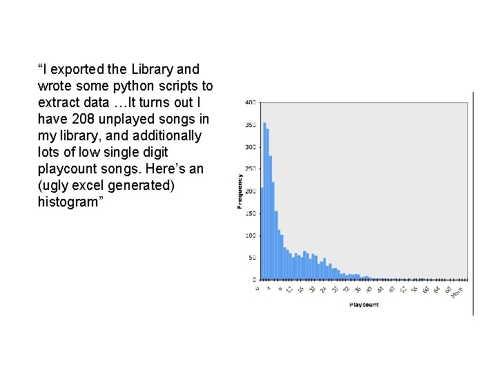 “I exported the Library and wrote some python scripts to extract data …It turns