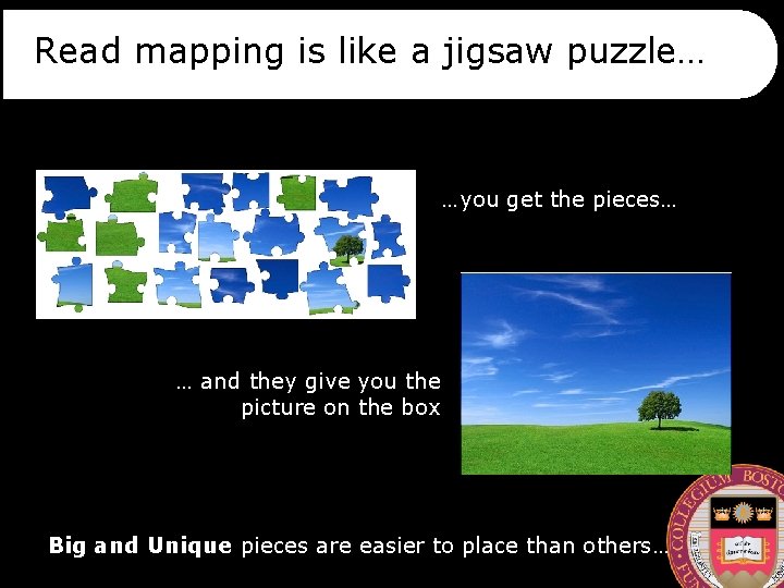 Read mapping is like a jigsaw puzzle… …you get the pieces… 2. Read mapping