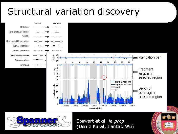 Structural variation discovery Navigation bar Fragment lengths in selected region Depth of coverage in