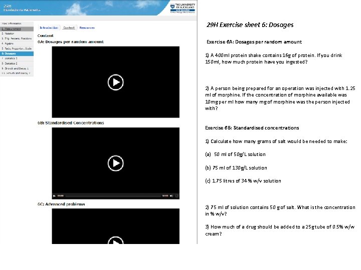 29 H Exercise sheet 6: Dosages Exercise 6 A: Dosages per random amount 1)