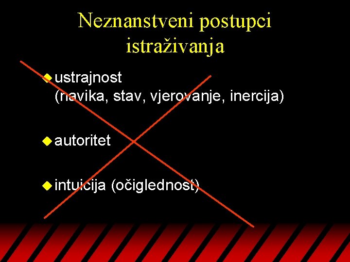 Neznanstveni postupci istraživanja u ustrajnost (navika, stav, vjerovanje, inercija) u autoritet u intuicija (očiglednost)