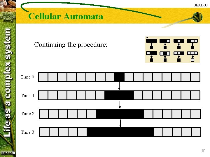 GEK 1530 Cellular Automata 254: Continuing the procedure: Time 0 Time 1 Time 2