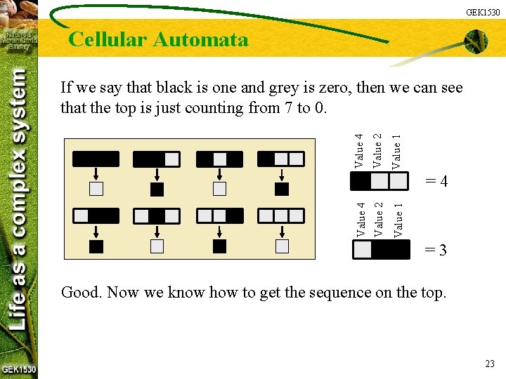 GEK 1530 Cellular Automata Value 1 Value 2 Value 4 If we say that