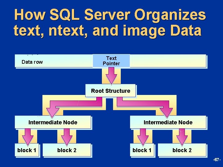 How SQL Server Organizes text, ntext, and image Data Text Pointer Data row Root