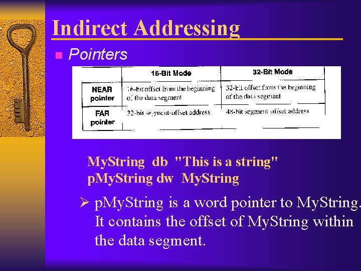 Indirect Addressing n Pointers My. String db "This is a string" p. My. String
