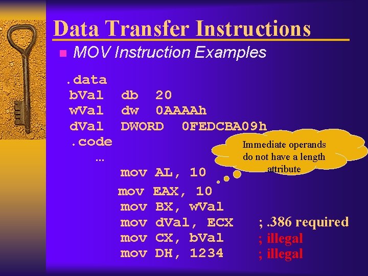 Data Transfer Instructions n MOV Instruction Examples . data b. Val db 20 w.