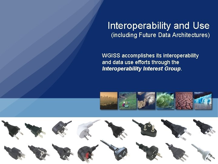 Interoperability and Use (including Future Data Architectures) WGISS accomplishes its interoperability and data use