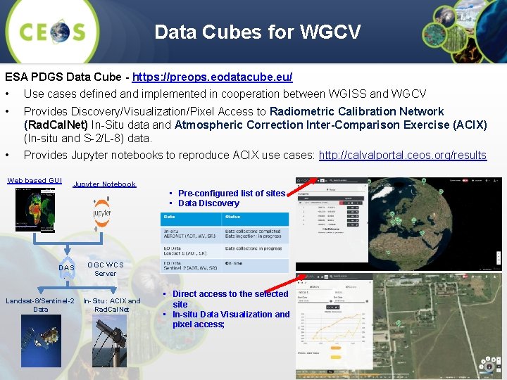 Data Cubes for WGCV ESA PDGS Data Cube - https: //preops. eodatacube. eu/ •