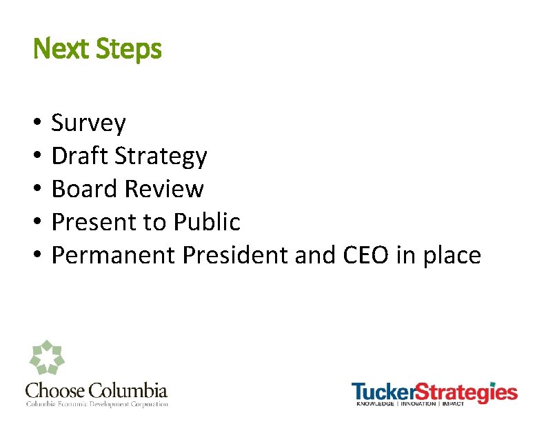 Next Steps • • • Survey Draft Strategy Board Review Present to Public Permanent