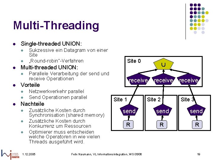 Multi-Threading l Single-threaded UNION: l l l Parallele Verarbeitung der send und receive Operationen