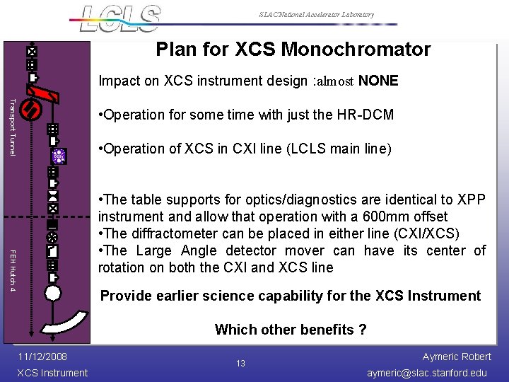 SLAC National Accelerator Laboratory Plan for XCS Monochromator Impact on XCS instrument design :