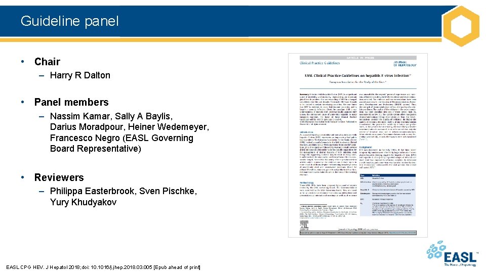 Guideline panel • Chair – Harry R Dalton • Panel members – Nassim Kamar,