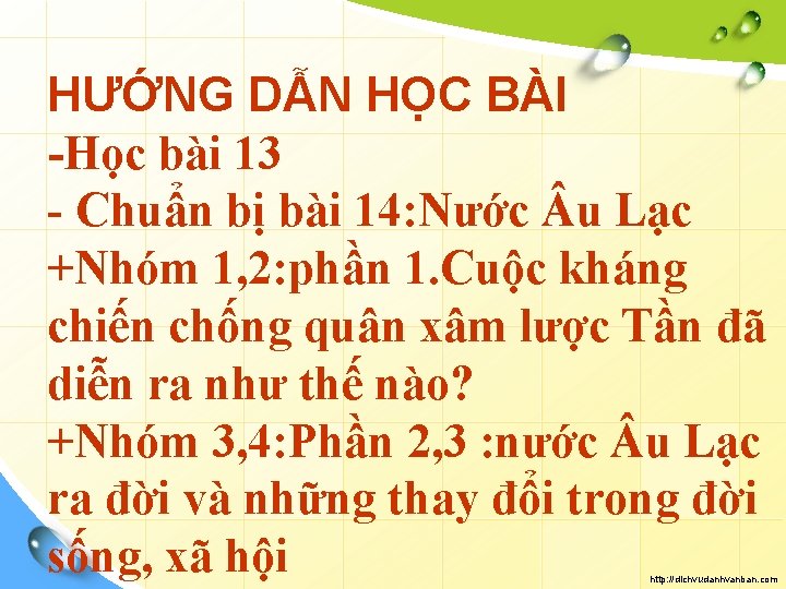 HƯỚNG DẪN HỌC BÀI -Học bài 13 - Chuẩn bị bài 14: Nước u