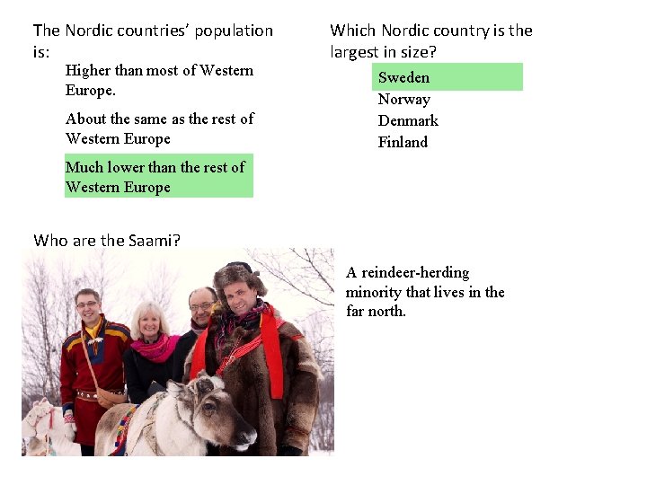 The Nordic countries’ population is: Higher than most of Western Europe. About the same