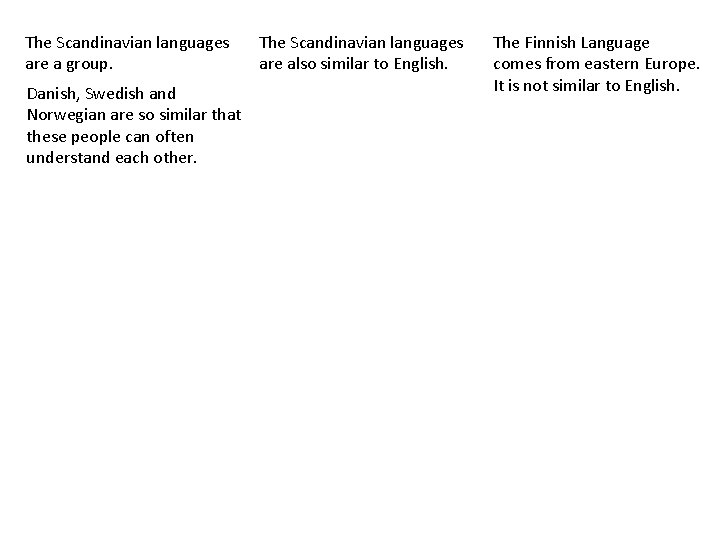 The Scandinavian languages are a group. The Scandinavian languages are also similar to English.