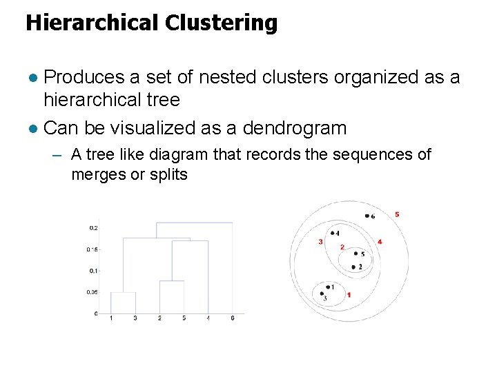 Hierarchical Clustering Produces a set of nested clusters organized as a hierarchical tree l