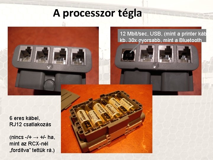 A processzor tégla 12 Mbit/sec, USB, (mint a printer kábel) kb. 30 x gyorsabb,