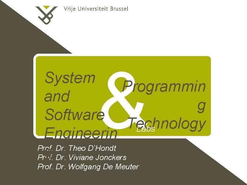 & System Programmin and g Software Technology Labs Engineerin Prof. Dr. Theo D’Hondt g