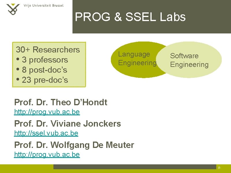 PROG & SSEL Labs 30+ Researchers • 3 professors • 8 post-doc’s • 23