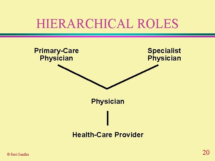 HIERARCHICAL ROLES Primary-Care Physician Specialist Physician Health-Care Provider © Ravi Sandhu 20 