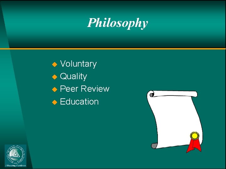 Philosophy u u Voluntary Quality Peer Review Education 