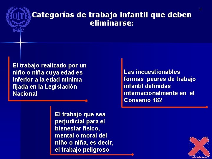 Categorías de trabajo infantil que deben eliminarse: El trabajo realizado por un niño o