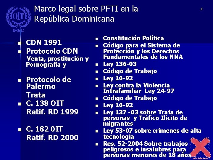 Marco legal sobre PFTI en la República Dominicana n n CDN 1991 Protocolo CDN