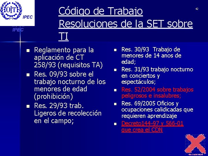 Código de Trabajo Resoluciones de la SET sobre TI n n n Reglamento para