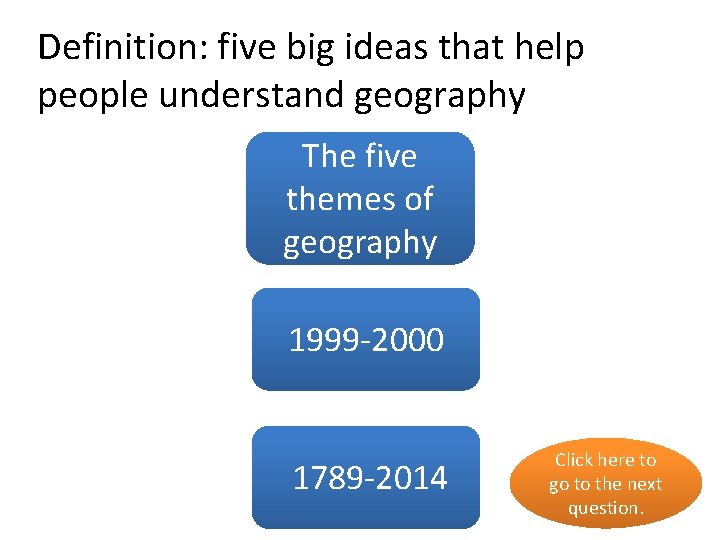 Definition: five big ideas that help people understand geography The five Yes! of themes