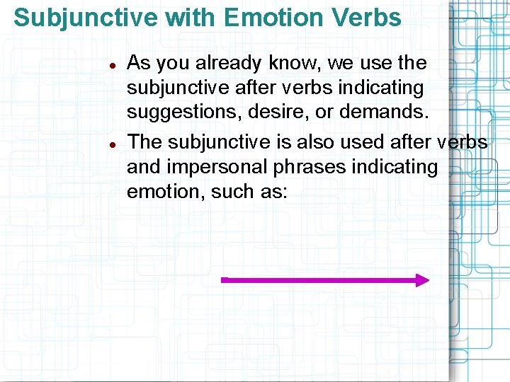 Subjunctive with Emotion Verbs As you already know, we use the subjunctive after verbs