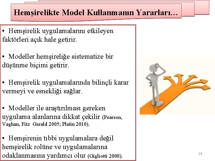 Hemşirelikte Model Kullanmanın Yararları… • Hemşirelik uygulamalarını etkileyen faktörleri açık hale getirir. • Modeller