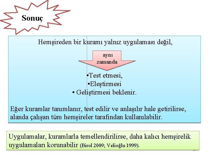 Sonuç Hemşireden bir kuramı yalnız uygulaması değil, aynı zamanda • Test etmesi, • Eleştirmesi