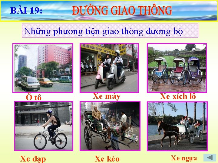 BÀI 19: Những phương tiện giao thông đường bộ Ô tô Xe máy Xe