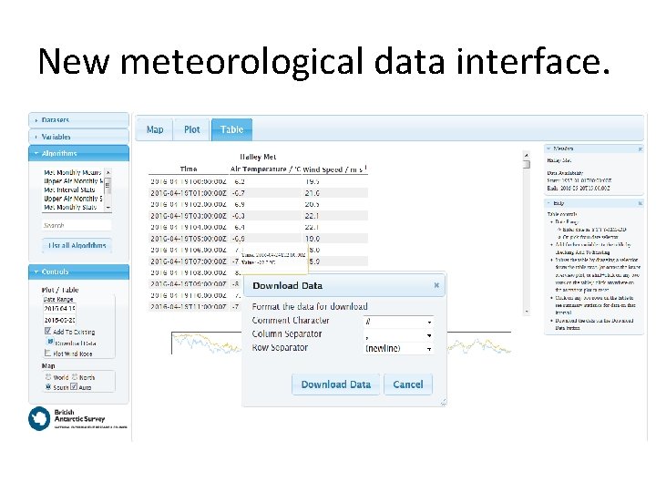 New meteorological data interface. 