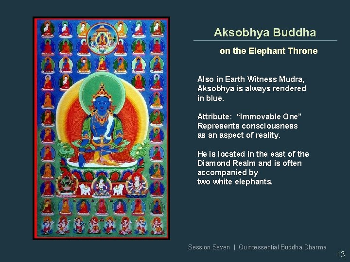 Aksobhya Buddha on the Elephant Throne Also in Earth Witness Mudra, Aksobhya is always