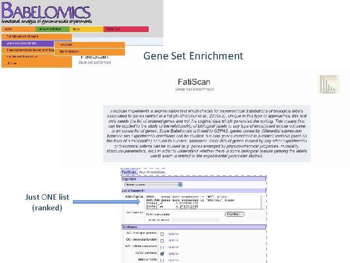 Gene Set Enrichment Just ONE list (ranked) 