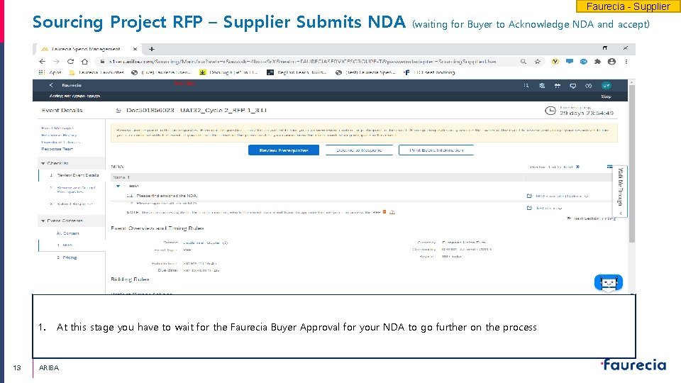 Sourcing Project RFP – Supplier Submits NDA 1. 13 Faurecia - Supplier (waiting for