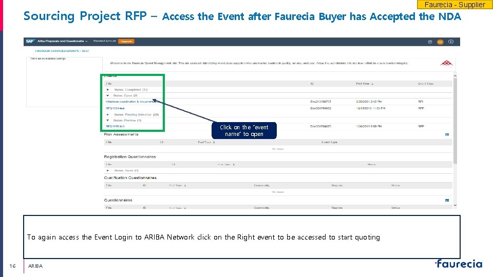 Faurecia - Supplier Sourcing Project RFP – Access the Event after Faurecia Buyer has