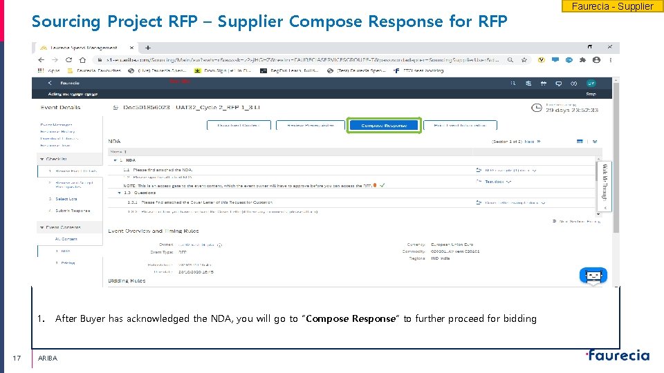 Sourcing Project RFP – Supplier Compose Response for RFP 1. 17 After Buyer has