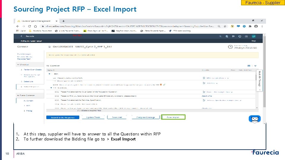 Sourcing Project RFP – Excel Import 1. 2. 18 At this step, supplier will