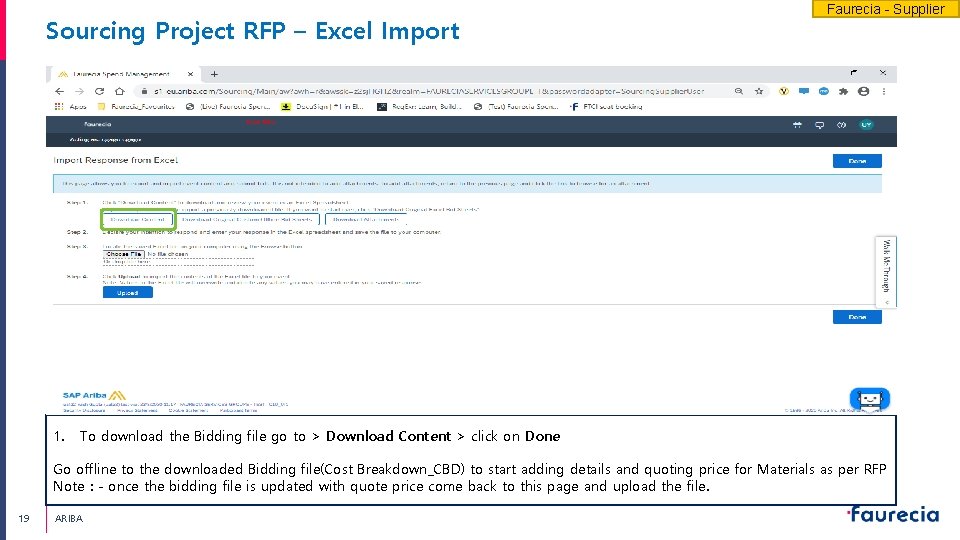 Sourcing Project RFP – Excel Import 1. Faurecia - Supplier To download the Bidding