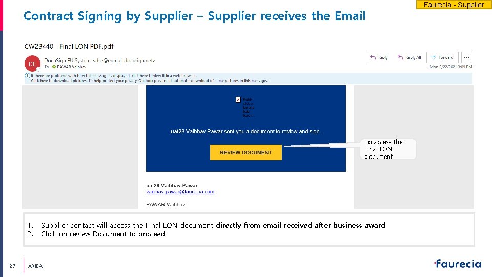 Contract Signing by Supplier – Supplier receives the Email To access the Final LON