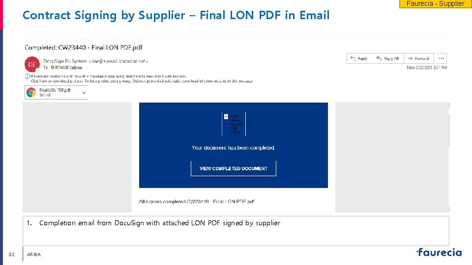 Contract Signing by Supplier – Final LON PDF in Email 1. 32 Completion email