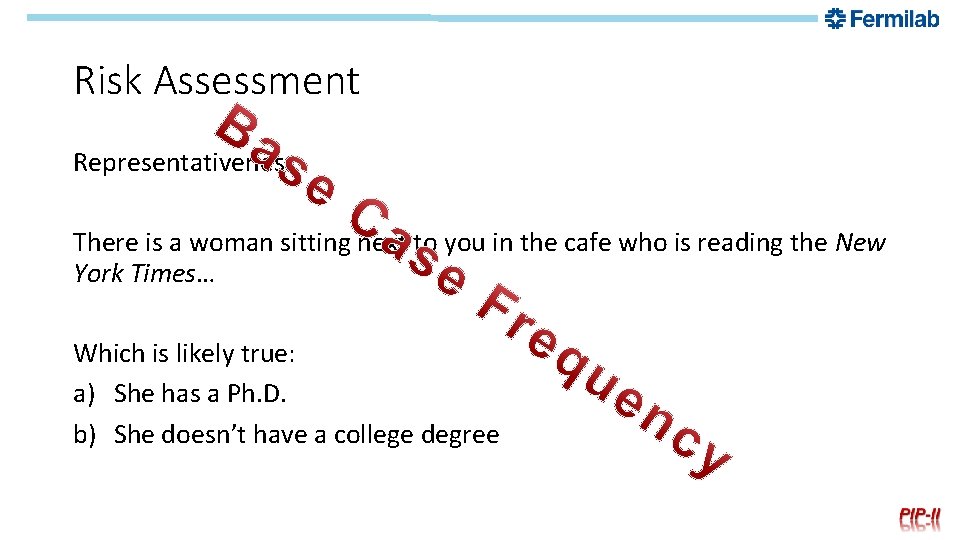 Risk Assessment Representativeness There is a woman sitting next to you in the cafe