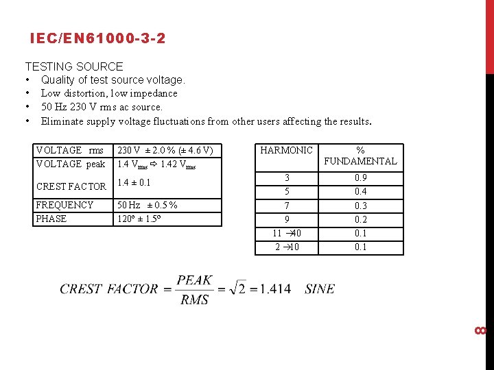 IEC/EN 61000 -3 -2 VOLTAGE rms VOLTAGE peak 230 V ± 2. 0 %