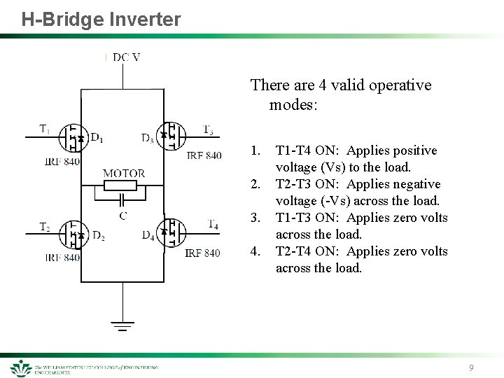 H-Bridge Inverter There are 4 valid operative modes: 1. 2. 3. 4. T 1