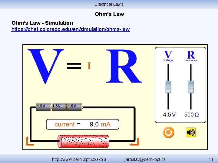 Electrical Laws Ohm‘s Law - Simulation https: //phet. colorado. edu/en/simulation/ohms-law http: //www. bernkopf. cz/skola