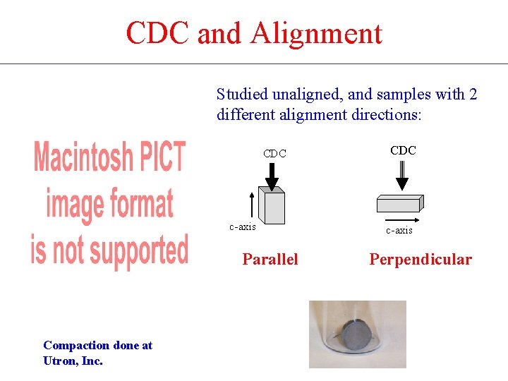 CDC and Alignment Studied unaligned, and samples with 2 different alignment directions: CDC c-axis