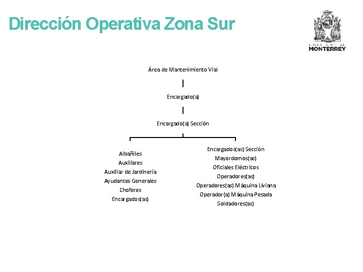 Dirección Operativa Zona Sur Área de Mantenimiento Vial Encargado(a) Sección Albañiles Auxiliar de Jardinería