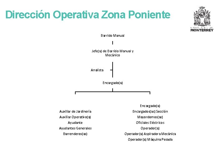 Dirección Operativa Zona Poniente Barrido Manual Jefe(a) de Barrido Manual y Mecánico Analista Encargado(a)